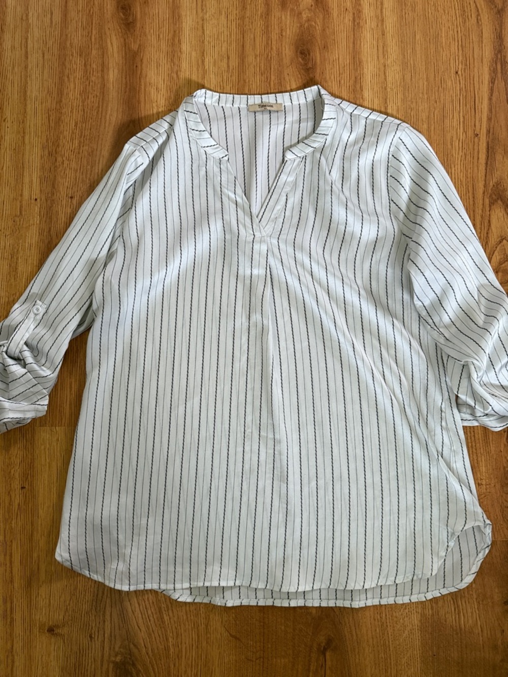 Women's White Vertical Stripe V-Neck Blouse